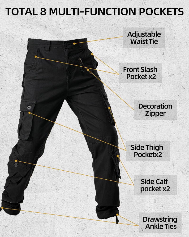 AKARMY Men's Camo Cargo Work Pants Cotton Military Army Casual Tactical Wild Combat Pants with 8 Pockets Black 44x32 - Image 3